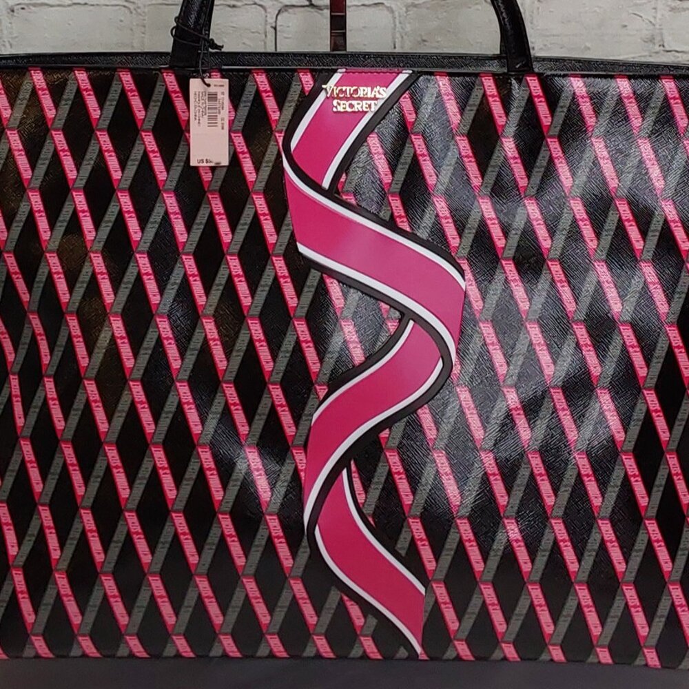 🎈HOLD🎈VICTORIA'S SECRET' TOP~ZIP CARRY~ALL TOTE BAG DOUBLE STRAP RIBBON LOGO - Picture 6 of 16